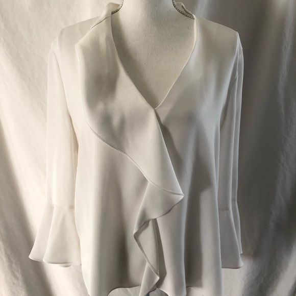Large crepe white ruffle blouse BCBG MaxAzria - Picture 6 of 8